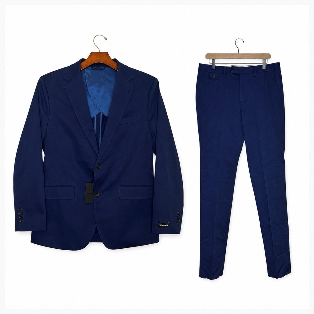 NWT Bonobos Jetsetter Cotton Suit Size 40R 36x37 Unhemmed Italian Navy Blue Set